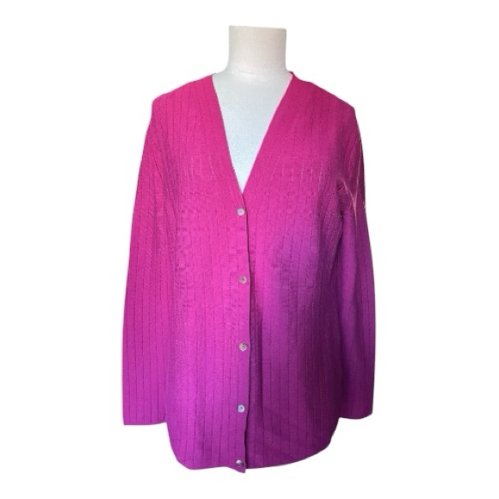 Lafayette 148 New York Magenta Pink V‑Neck Cardigan Sweater Size Small